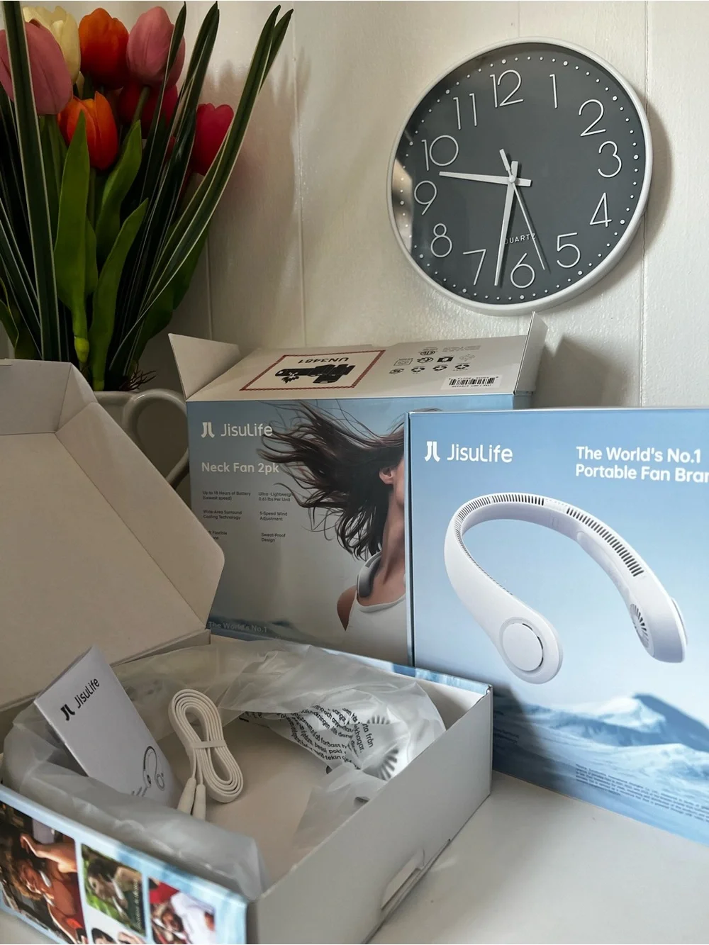 White Neck Fan 2pk - Portable Wearable Cooling